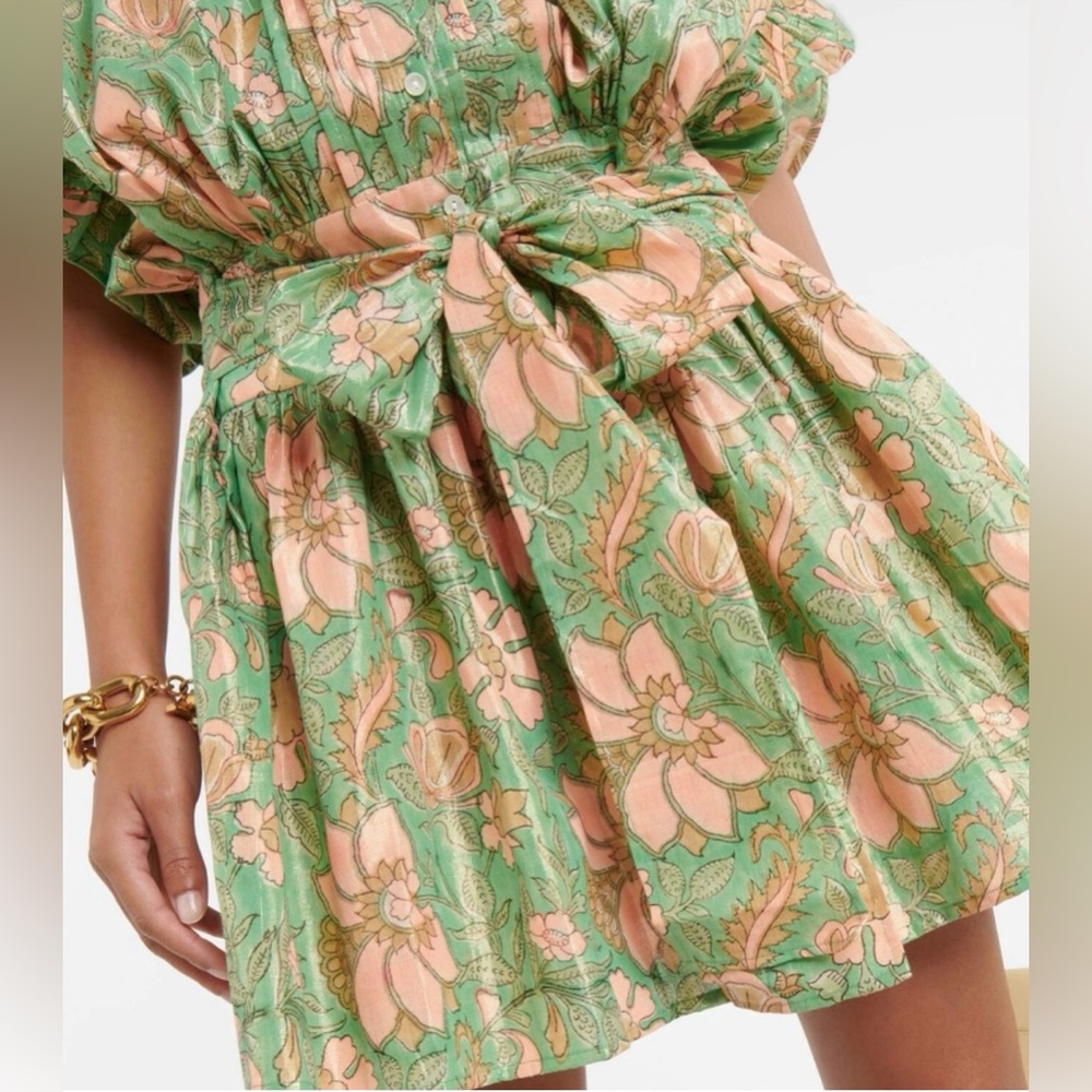 NWT Juliet Dunn Floral Cotton-Blend Lamé Mini Dress. Size 1/Small